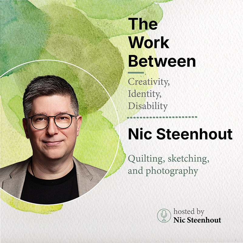 Watercolor cover art for Nic Steenhout on quilting, sketching, and photography