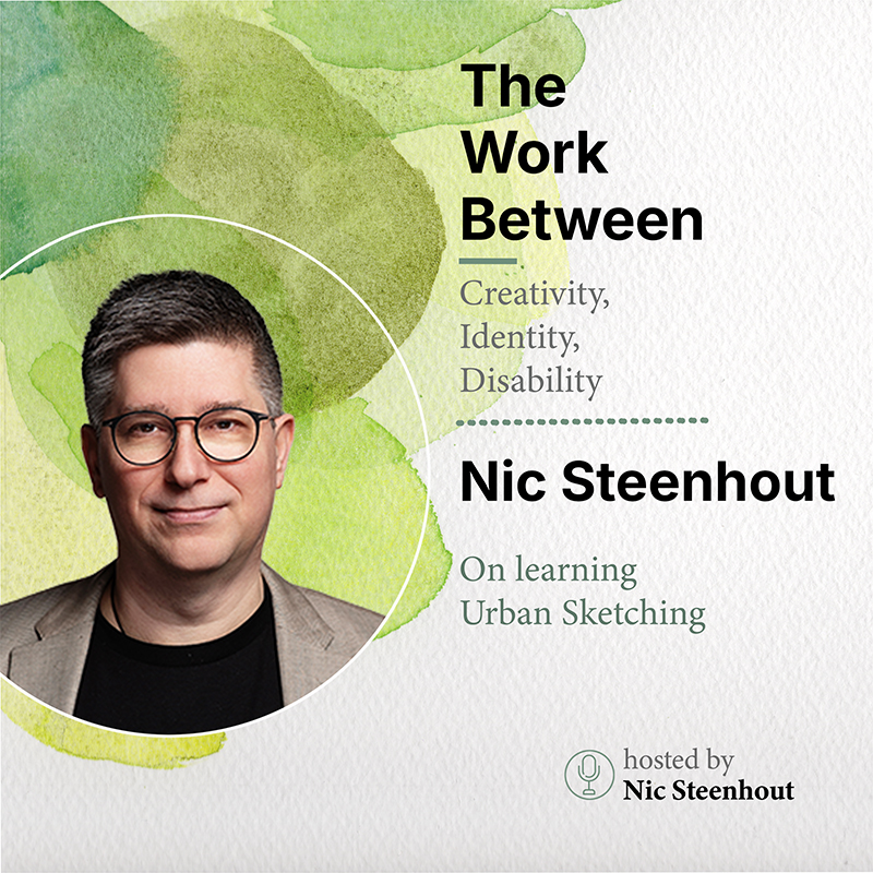 Watercolor cover art for Nic Steenhout on learning urban sketching